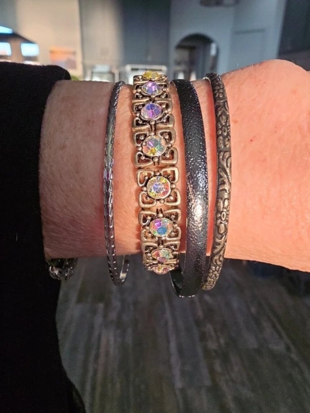 Metal And AB Rhinestone Stacker Bracelets Set of 4